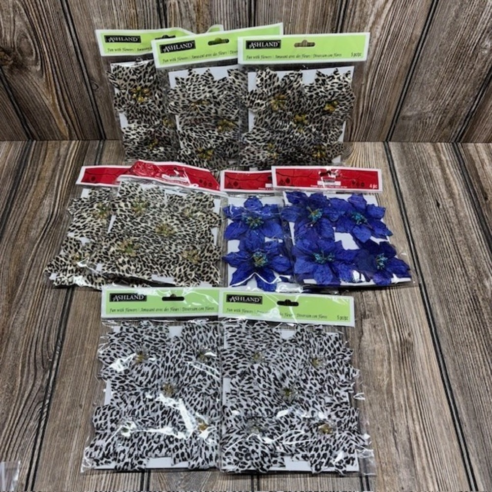 Large Lot of Fabric Flower Poinsettias Embellishment Crafts Scrapbooking Wreaths